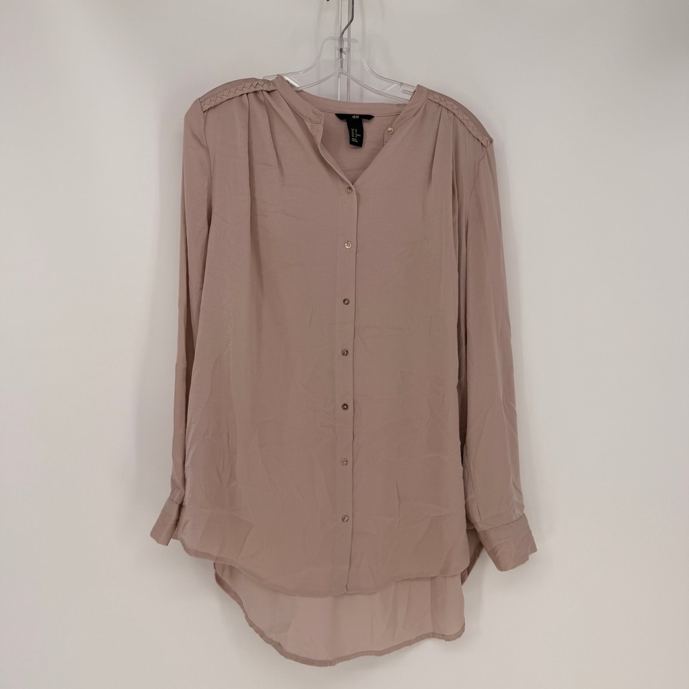 H&M Blouse W 10 Mauve Braided Shoulder High Low Officecore Minimalist Versatile